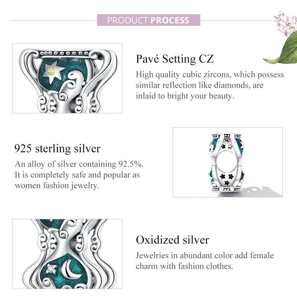 925 Sterling Silver Sun Moon Hourglass Beads Bracelet / Necklace Set Charms & Pendants