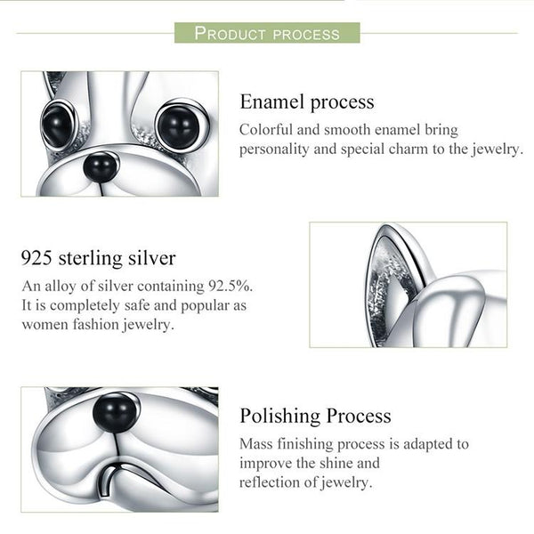 925 Sterling Silver Bulldog Bead Animal Series Charms & Pendants