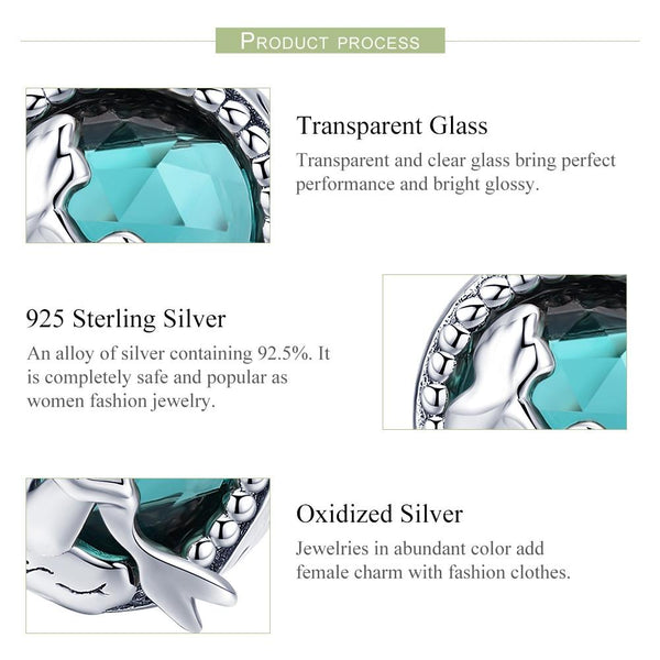 925 Sterling Silver Green Mermaid Beaded Bracelet Charms Charms & Pendants
