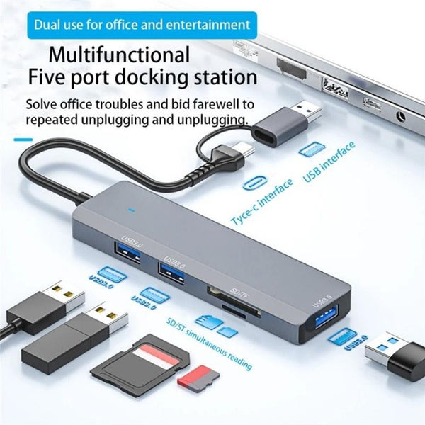 3 Port Usb Hub With Type C & Sd / Tf Slots Usb Cables Hubs & Adapters