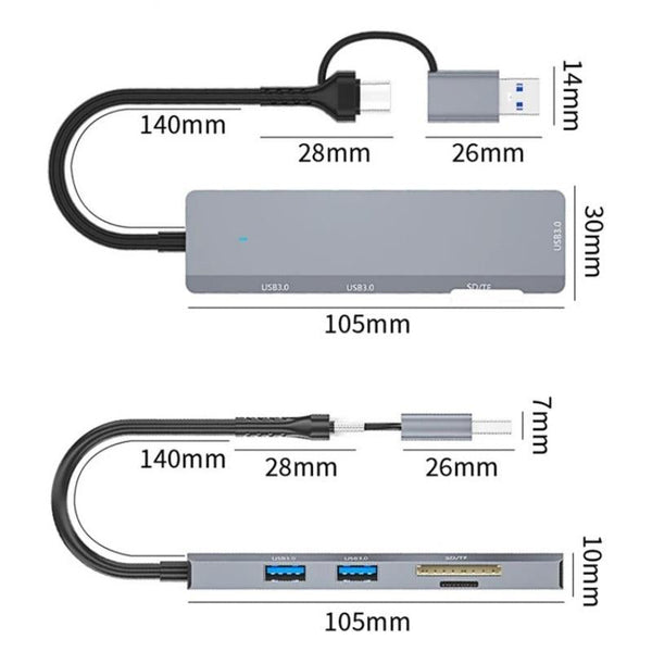 3 Port Usb Hub With Type C & Sd / Tf Slots Usb Cables Hubs & Adapters
