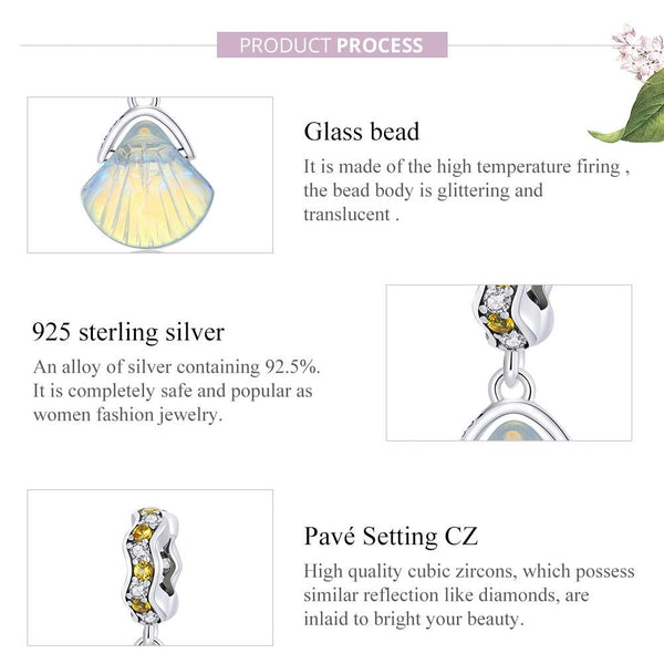 925 Sterling Silver Iridescent Shell Pendant For Diy Bracelet Or Necklace Charms & Pendants