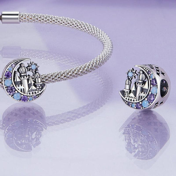 925 Sterling Silver Purple Moon Beaded Bracelet Accessory Charms & Pendants