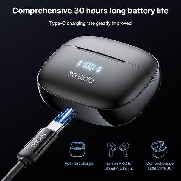 Wireless Bluetooth 5.0 Earphones With Anc And Led Display Earbuds