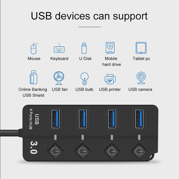 Usb 3.0 To 4 2.0 Splitter With Independent Switch Usb Cables Hubs & Adapters