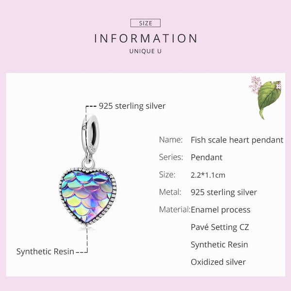 925 Sterling Silver Fish Scale Heart Pendant For Diy Bracelets & Necklaces Charms & Pendants