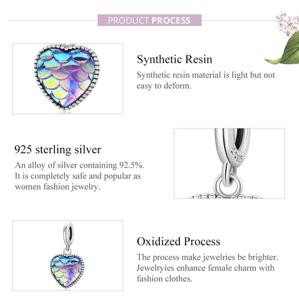 925 Sterling Silver Fish Scale Heart Pendant For Diy Bracelets & Necklaces Charms & Pendants