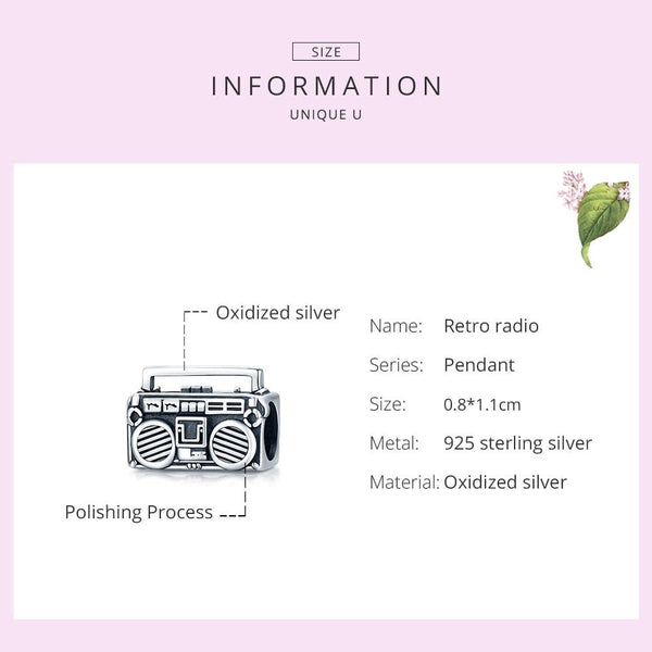 Veile Studios 925 Sterling Silver Vintage Radio Bead Bracelet / Necklace Accessory Charms & Pendants