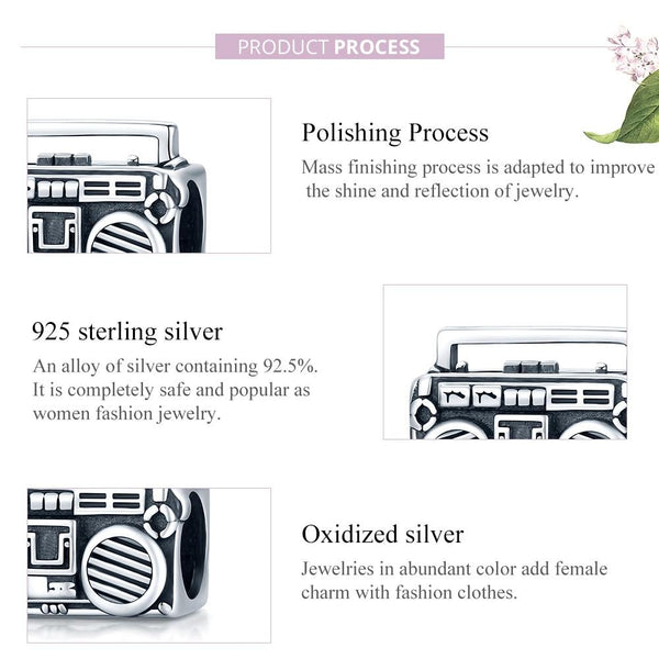 Veile Studios 925 Sterling Silver Vintage Radio Bead Bracelet / Necklace Accessory Charms & Pendants