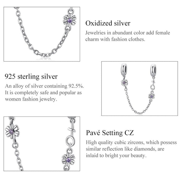 925 Sterling Silver Flower Safety Chain For Diy Bracelets & Necklaces Charms & Pendants