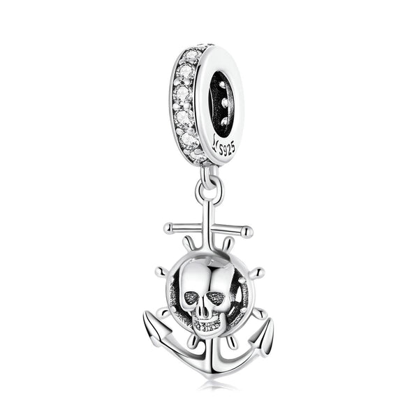 925 Sterling Silver Pirate Skull Pendant For Bracelet Or Necklace Charms & Pendants