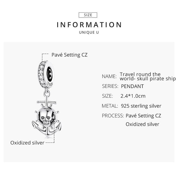 925 Sterling Silver Pirate Skull Pendant For Bracelet Or Necklace Charms & Pendants