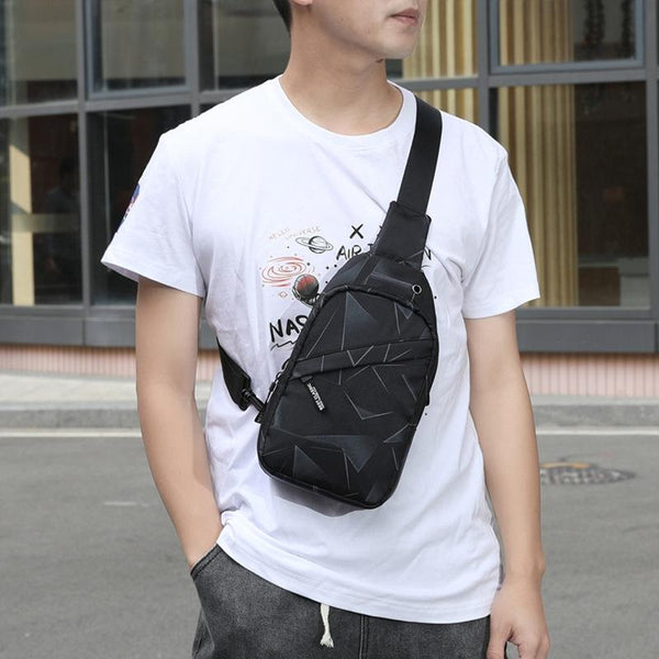 Men Oxford Cloth Chest Bag Line Black Sporty Messenger Bags