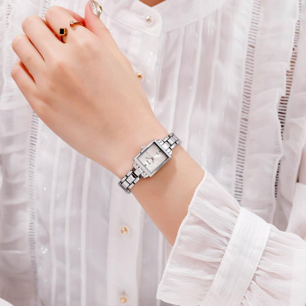 Elegant Square Quartz Watch For Women With Diamonds Silvery Watches