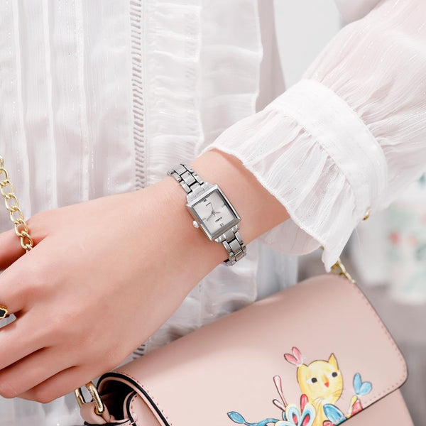 Elegant Square Quartz Watch For Women With Diamonds Silvery Watches
