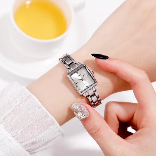 Elegant Square Quartz Watch For Women With Diamonds Silvery Watches