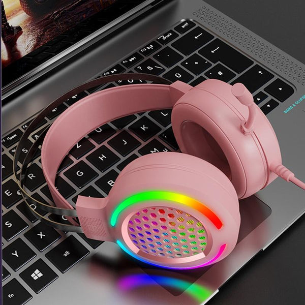 Usb Rgb Headset With Mic Wired Version Pink Headsets