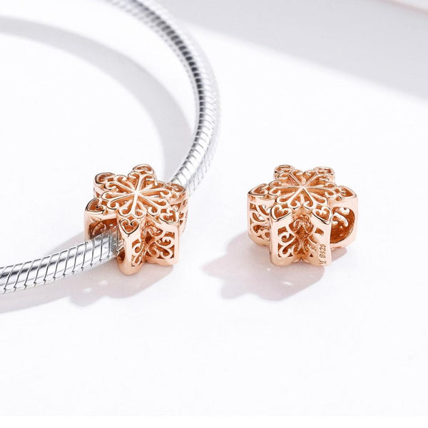 925 Sterling Silver Rose Gold Snowflake Beads For Diy Bracelets & Necklaces Charms & Pendants