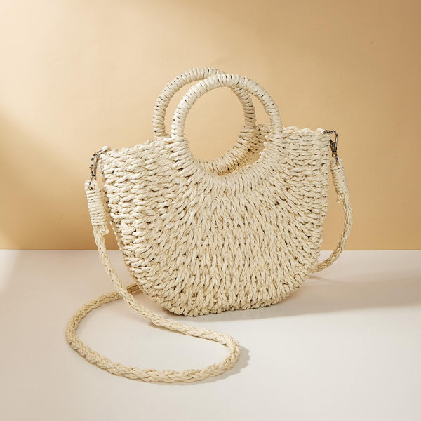 Beige Half Moon Straw Tote Woven Beach Bag Women's Bags & Handbags