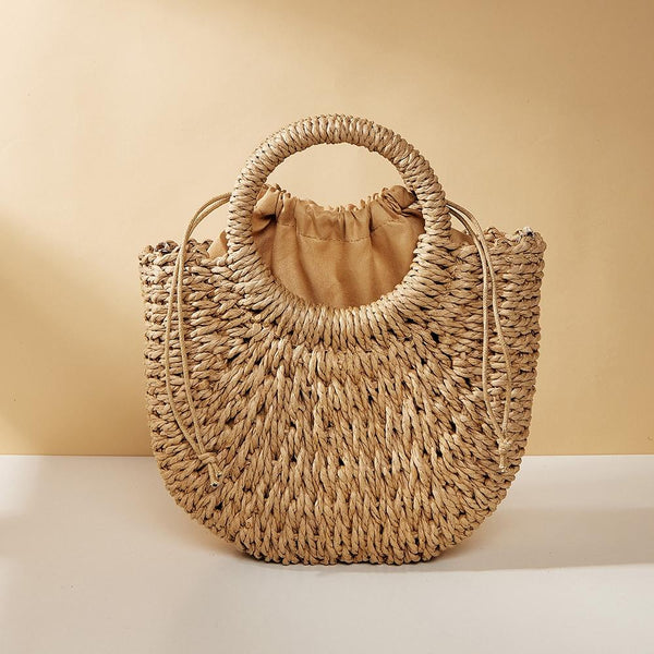 Beige Half Moon Straw Tote Woven Beach Bag Women's Bags & Handbags