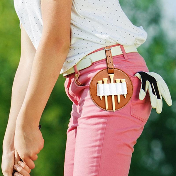Double Sided Leather Golf Spike Insert Bag Outdoor Waist Hanging Storage Double Sided Brown Golf Spikes & Wrenches