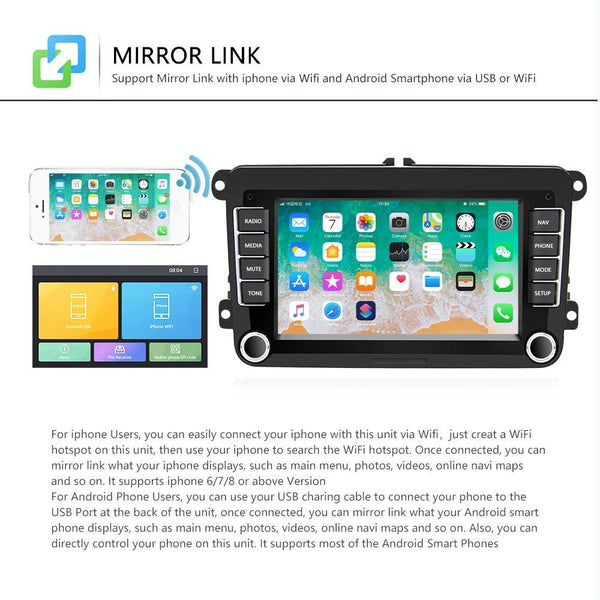 7 Inch Android Car Navigation Player With Wireless Carplay 1 + 16G Fits Volkswagen 4Lights Camera Rear View Monitors/Cams & Kits