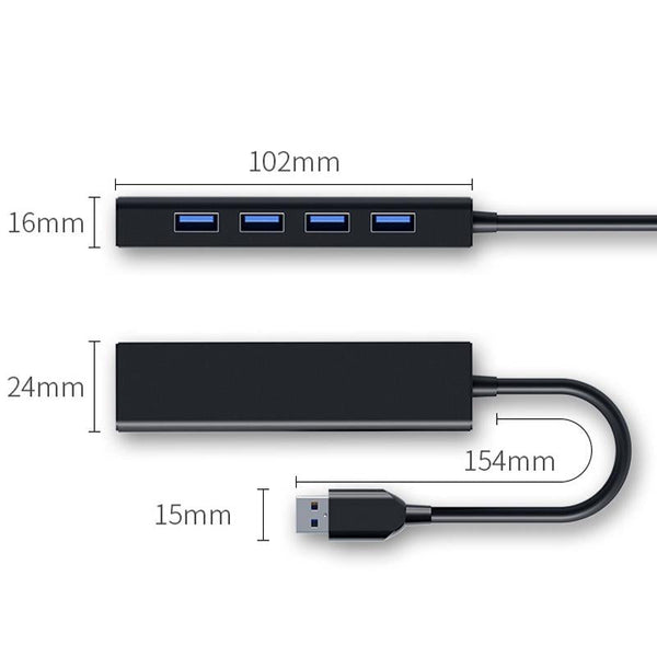 4 Port Usb 2.0 Hub With Light Bar 15Cm Cable Black Usb Cables Hubs & Adapters