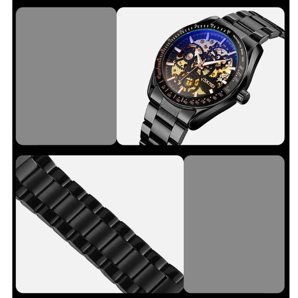 Silver Steel Band Automatic Skeleton Watch For Men Watches