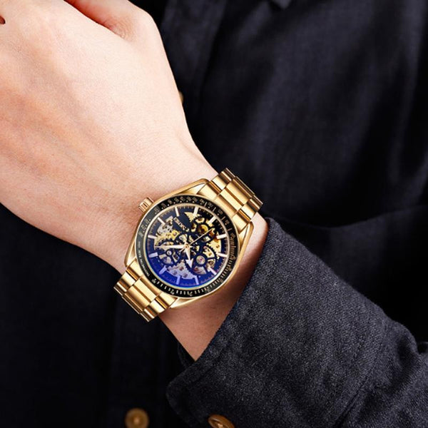 Silver Steel Band Automatic Skeleton Watch For Men Watches