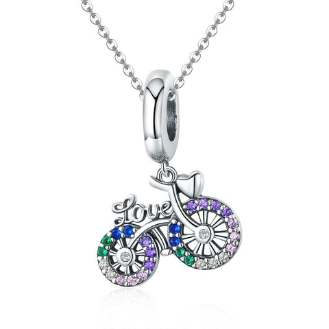 925 Sterling Silver Bicycle Pendant With Zircon Beads For Diy Bracelet Style + Bare Chain Bracelets