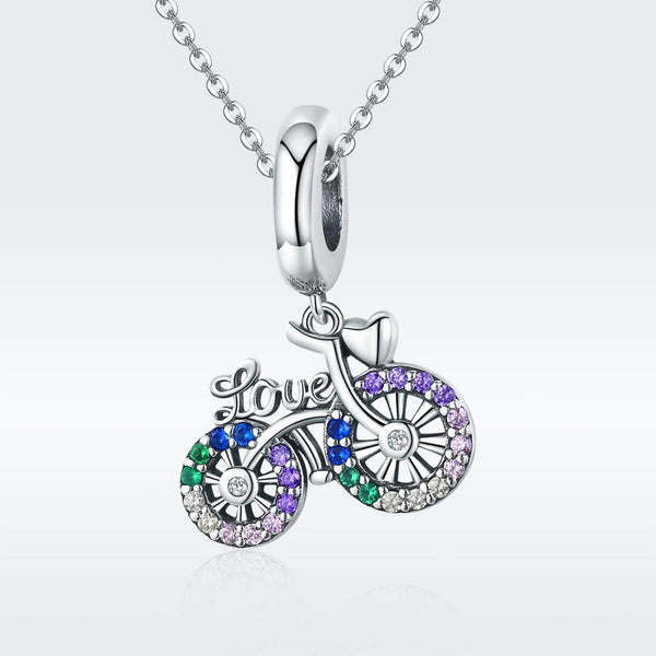 925 Sterling Silver Bicycle Pendant With Zircon Beads For Diy Bracelet Style + Bare Chain Bracelets