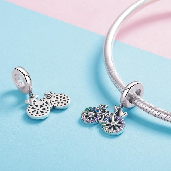 925 Sterling Silver Bicycle Pendant With Zircon Beads For Diy Bracelet Style + Bare Chain Bracelets