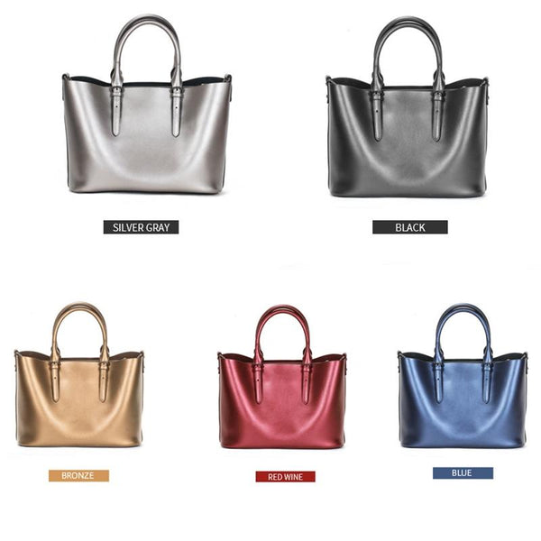 Blue Cowhide Messenger Tote For Women Large Capacity Women's Bags & Handbags