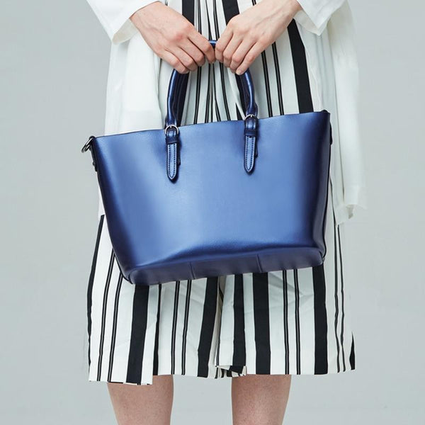 Blue Cowhide Messenger Tote For Women Large Capacity Women's Bags & Handbags