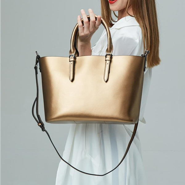 Blue Cowhide Messenger Tote For Women Large Capacity Women's Bags & Handbags