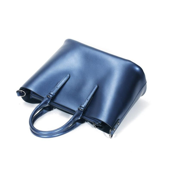 Blue Cowhide Messenger Tote For Women Large Capacity Women's Bags & Handbags