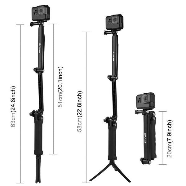 Foldable 3 Way Tripod Selfie Stick For Action Cameras 20 58Cm Length Selfie Lights