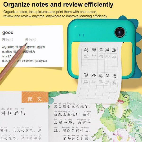 Children's Instant Camera With Dual Lens And Mini Print Green Dinosaur Digital Cameras