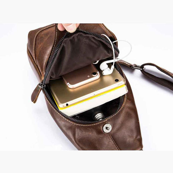 Retro Leather Crossbody Chest Bag For Men Yellow Brown Bags