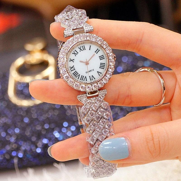Silver Roman Diamond Women Quartz Watch Watches