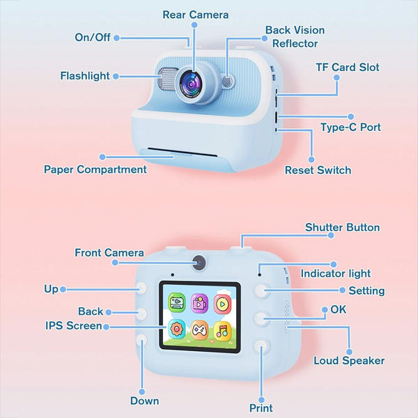 Blue Children's Thermal Camera With Dual 1080P Hd 2400W Pixel 2.4 Inch Display_Blue Digital Cameras
