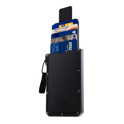 Ultra Thin Pull Out Card Holder Black Genuine Leather Business Card Holders