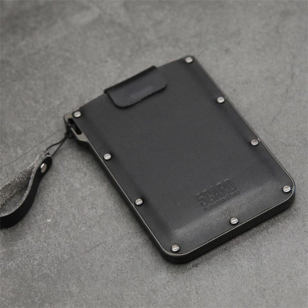 Ultra Thin Pull Out Card Holder Black Genuine Leather Business Card Holders