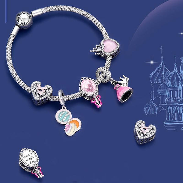 Diy Pearl Pink Bracelet With Retro Fantasy Pendant Charms & Pendants