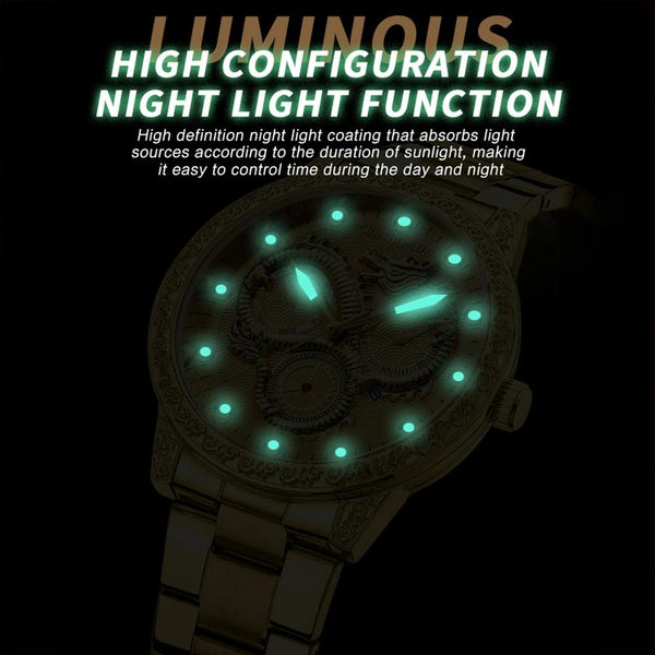 Dragon Embossed Luminous Waterproof Watch Quartz Full Gold Black Watches