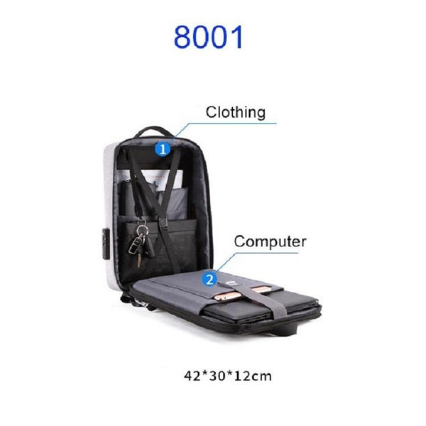 Men Anti Theft Hard Shell Backpack With Alloy Frame Gray Laptop Cases & Bags