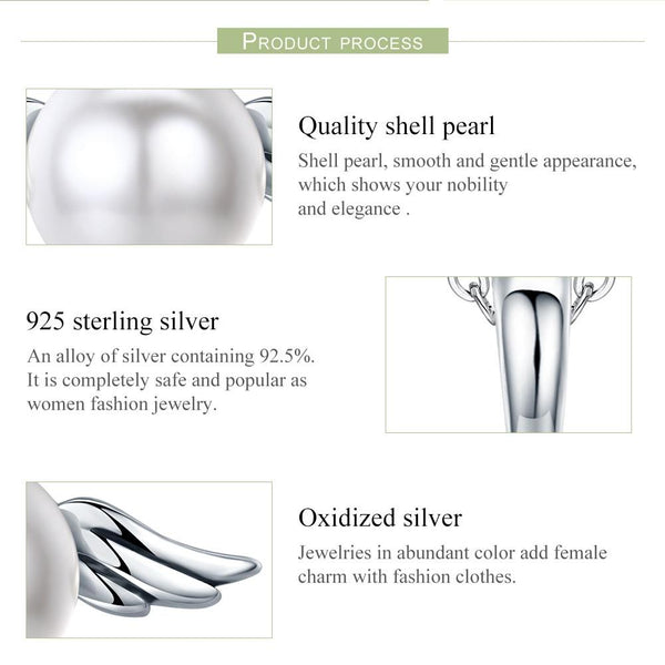 925 Sterling Silver Angel Wing Pendant With Shell Bead Charm For Diy Bracelets Style Pendent + Necklace Necklaces & Pendants