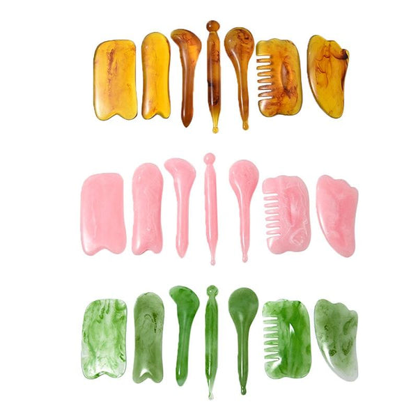 7 Piece Facial Tendon Stick & Scraping Board Set Pink Other Massage