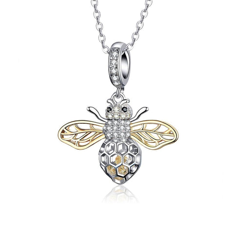 925 Sterling Silver Bee Zircon Pendant Necklace Diy Lady Style Pendent + Charms & Pendants