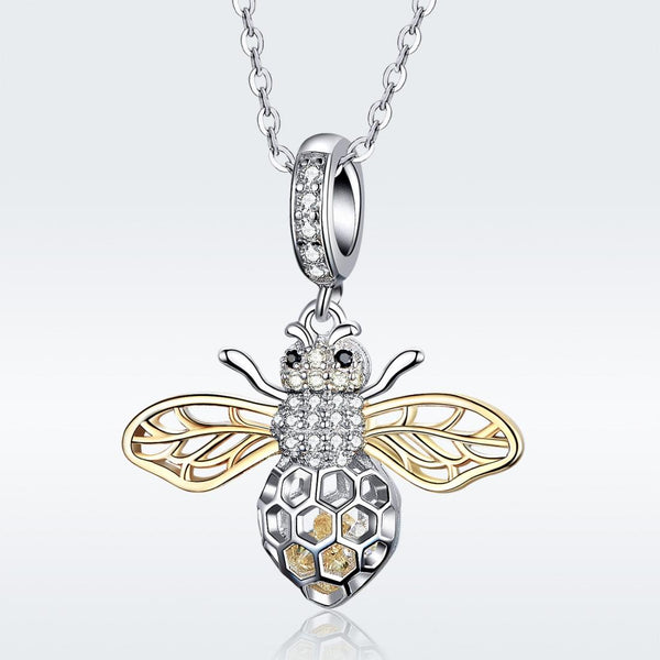 925 Sterling Silver Bee Zircon Pendant Necklace Diy Lady Style Pendent + Charms & Pendants